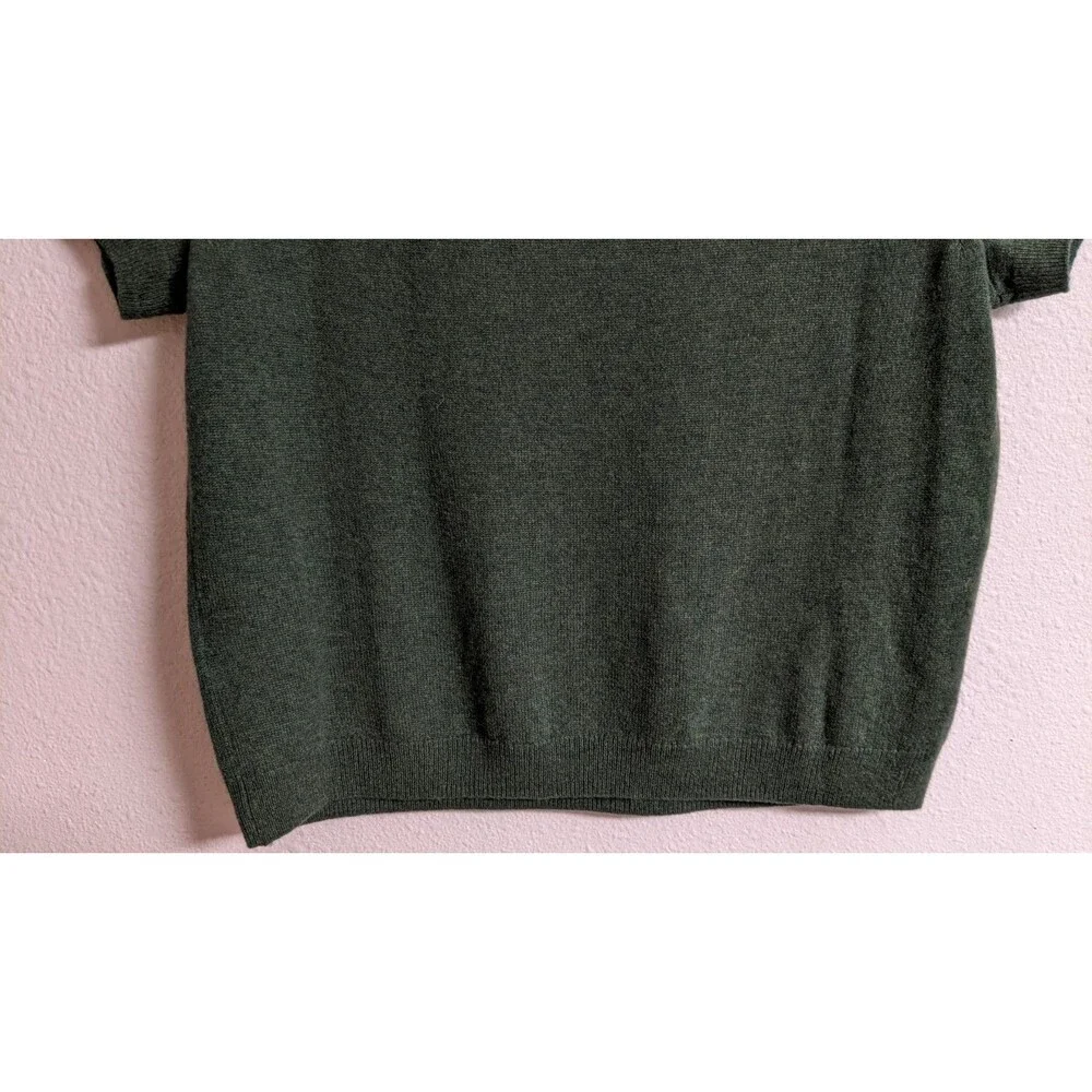 NEW~Women's QUINCE 100% Mongolian Cashmere Forest Green Short Sleeve Sweater L - Picture 7 of 7
